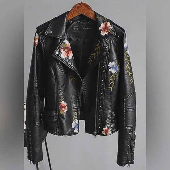 Vigoss Embroidered Floral Leather Jacket, Small, Black/Multi NWOT - Picture 4 of 12